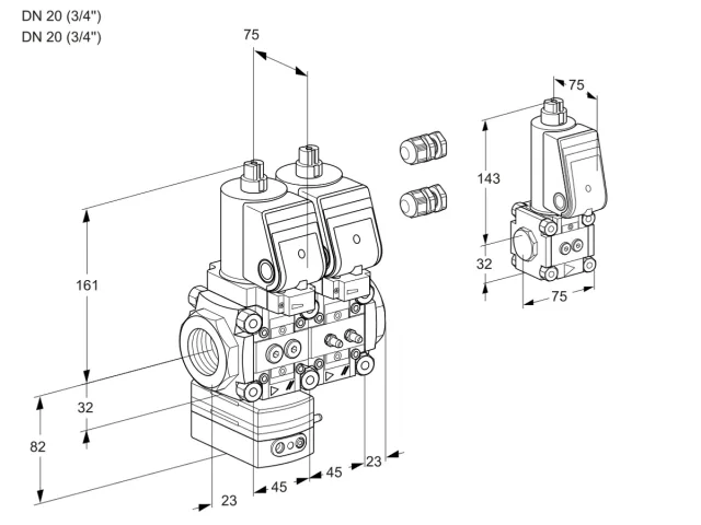 Kromschroder VCD 1E20R/20R05D-100NWSR3/PPMM/PPZS — двойной электромагнитный газовый клапан — 88106490