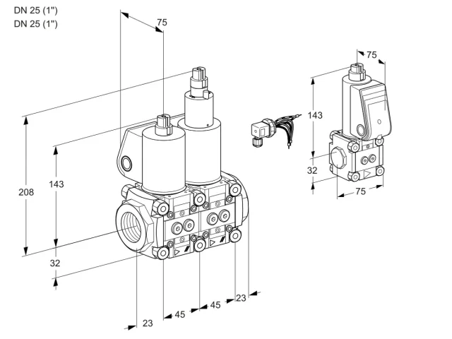 Kromschroder VCS 1E25R/25R05NLWL/PPZS/MMPP — двойной электромагнитный газовый клапан — 88104317