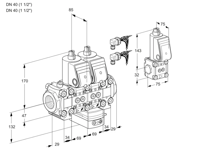 Kromschroder VCH 2E40R/40R05FNHEVWR6/PPPP/PPBS — двойной электромагнитный газовый клапан — 88107839