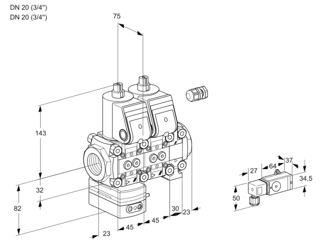 Kromschroder VCD 1E20R/20R05D-25NVWR/-2PP/MMMM — двойной электромагнитный газовый клапан — 88105300