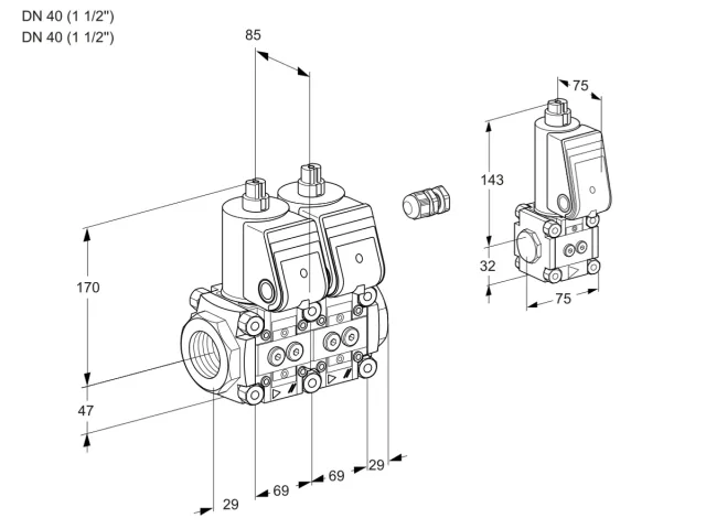 Kromschroder VCS 2E40R/40R05NNWR/PPPP/PPBS — двойной электромагнитный газовый клапан — 88103743
