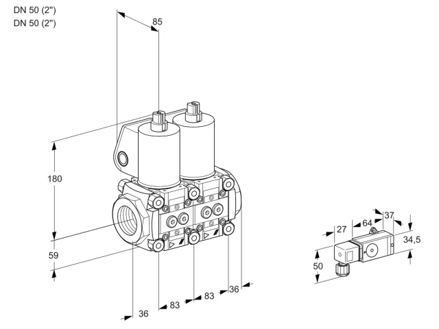 Kromschroder VCS 3E50R/50R05NNWL/PPPP/3--3 — двойной электромагнитный газовый клапан — 88100511