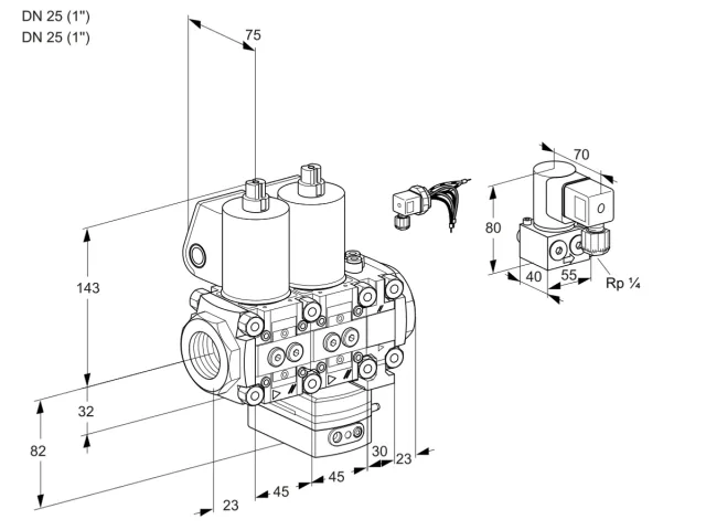 Kromschroder VCG 1E25R/25R05NGEVWL/PPZY/PPPP — двойной электромагнитный газовый клапан — 88104906