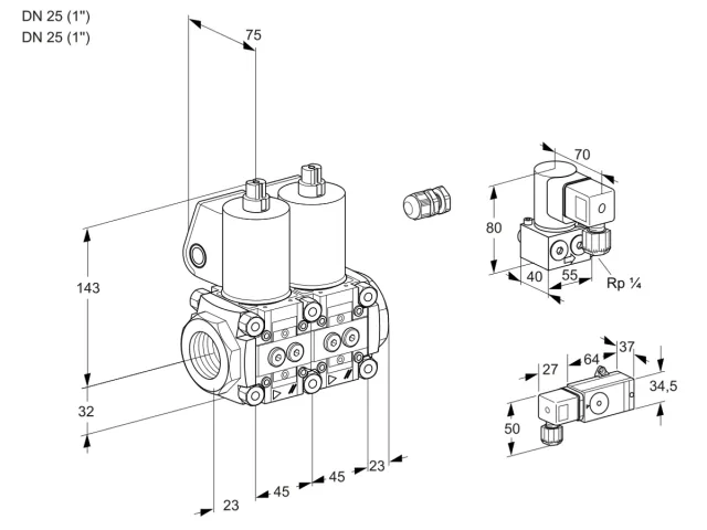Kromschroder VCS 1E25R/25R05NNWL/PPZY/2-PP — двойной электромагнитный газовый клапан — 88106953