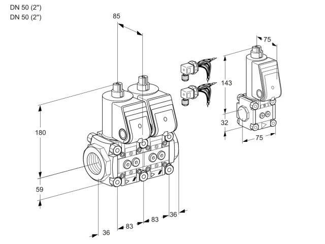 Kromschroder VCS 3E50R/50R05NNWR6/PPPP/PPBS — двойной электромагнитный газовый клапан — 88106550