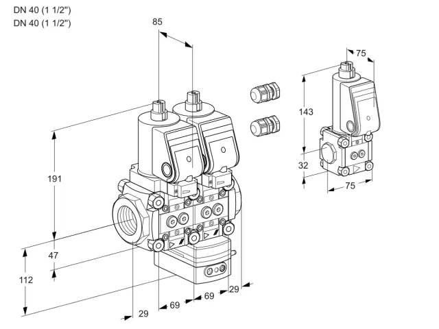 Kromschroder VCG 2E40R/40R05NGEWSR3/PPPP/PPBS — двойной электромагнитный газовый клапан — 88101094