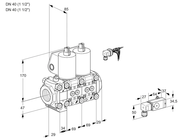 Kromschroder VCS 2E40R/40R05FNNWL/PPPP/2-PP — двойной электромагнитный газовый клапан — 88104324