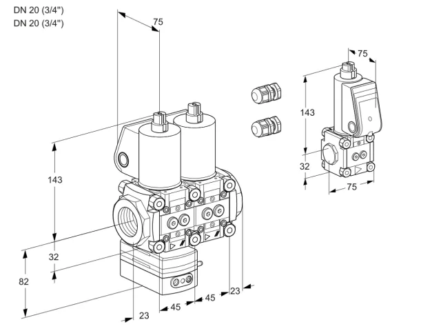 Kromschroder VCD 1E20R/20R05D-25NQL3/PPZS/PPPP — двойной электромагнитный газовый клапан — 88105032