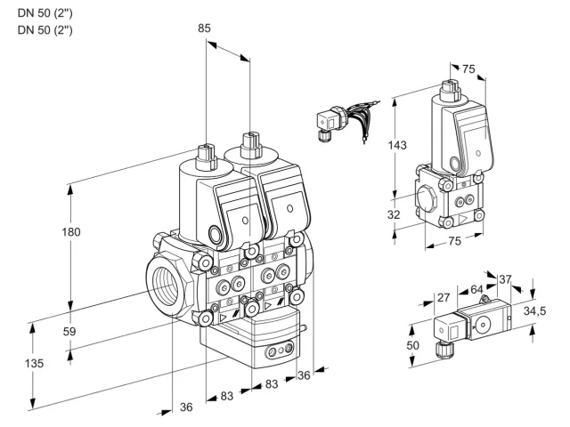 Kromschroder VCG 3E50R/50R05NGEWR/-3PP/PPZS — двойной электромагнитный газовый клапан — 88100801