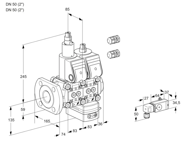 Kromschroder VCG 3E50F/50R05LGEWR3/PP3-/PPPP — двойной электромагнитный газовый клапан — 88106858