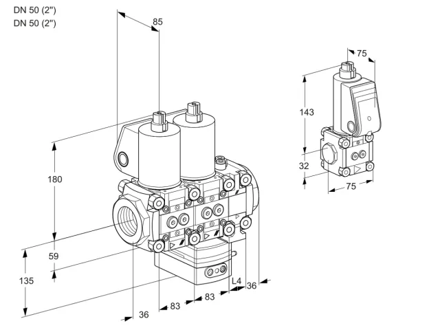 Kromschroder VCG 3T50N/50N05NGNVQL/PPZS/PPPP — двойной электромагнитный газовый клапан — 88106619