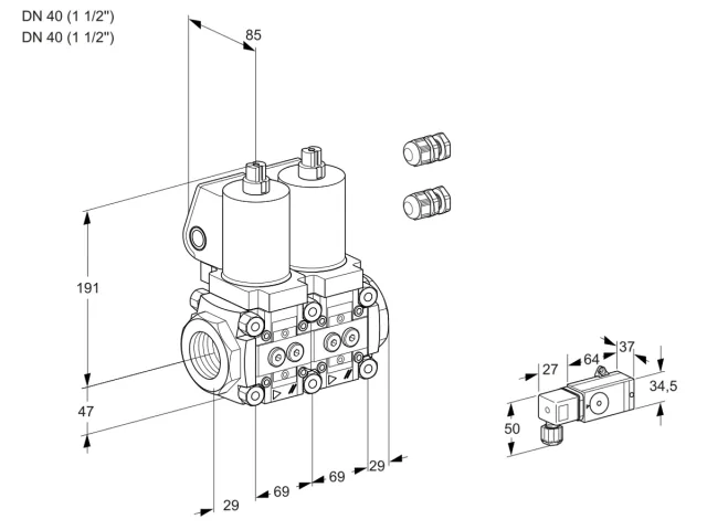 Kromschroder VCS 2E40R/40R05NNWSL3/PPPP/3--3 — двойной электромагнитный газовый клапан — 88107721