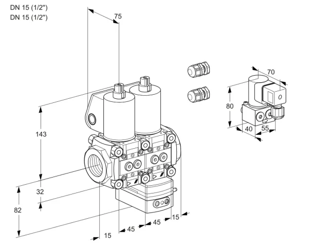Kromschroder VCG 1E15R/15R05NGEWL3/PPBY/PPPP — двойной электромагнитный газовый клапан — 88102644