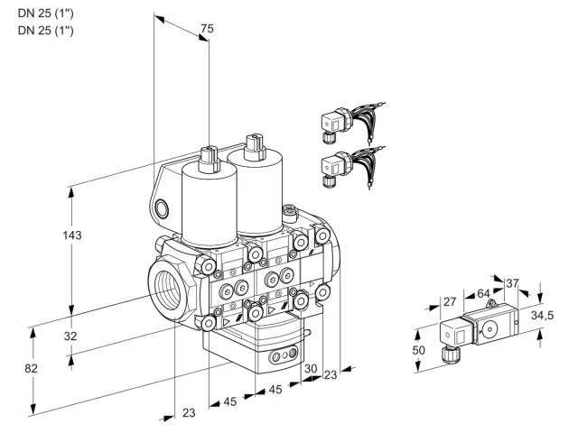 Kromschroder VCG 1E25R/25R05NGEVWL6/PP3-/2--3 — двойной электромагнитный газовый клапан — 88103949