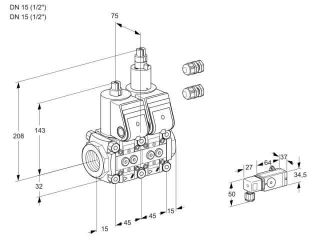 Kromschroder VCS 1E15R/15R05NLWR3/2--4/PPPP — двойной электромагнитный газовый клапан — 88103603