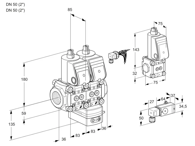 Kromschroder VCD 3E50R/50R05ND-25WR/-2PP/3-ZS — двойной электромагнитный газовый клапан — 88107150