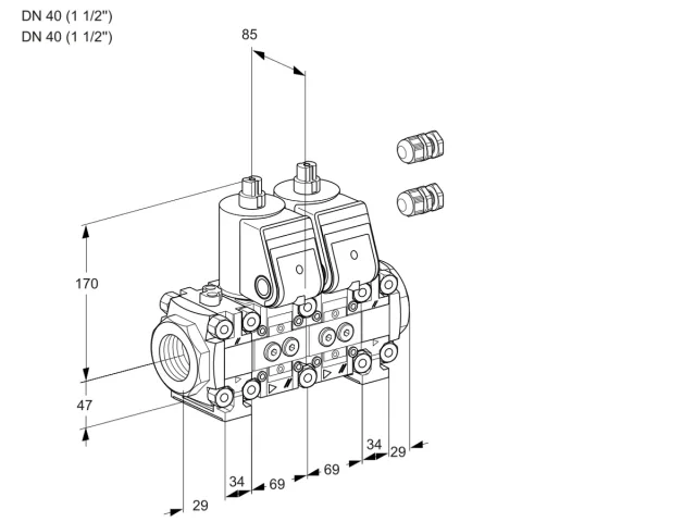 Kromschroder VCS 2E40R/40R05FNNVWR3/PPPP/PPPP — двойной электромагнитный газовый клапан — 88101241