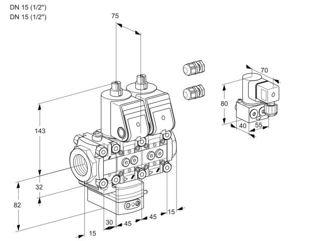 Kromschroder VCD 1E15R/15R05FD-25NWR3/PPPP/PPBY — двойной электромагнитный газовый клапан — 88106479