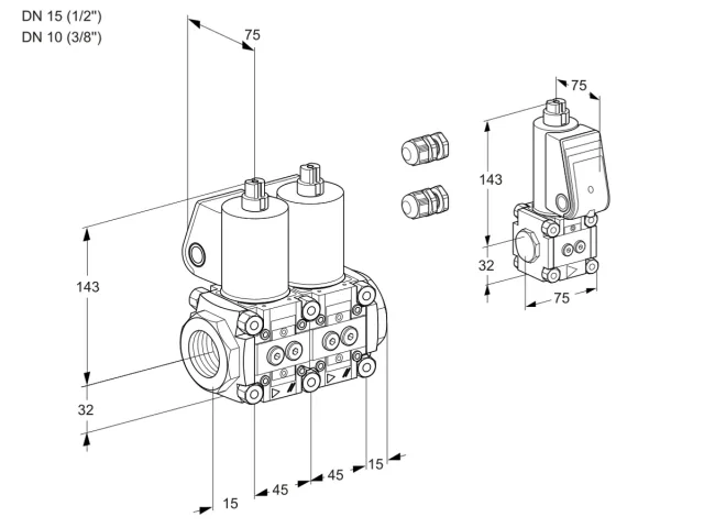 Kromschroder VCS 1E15R/10R05NNWL3/PPZS/PPPP — двойной электромагнитный газовый клапан — 88103322