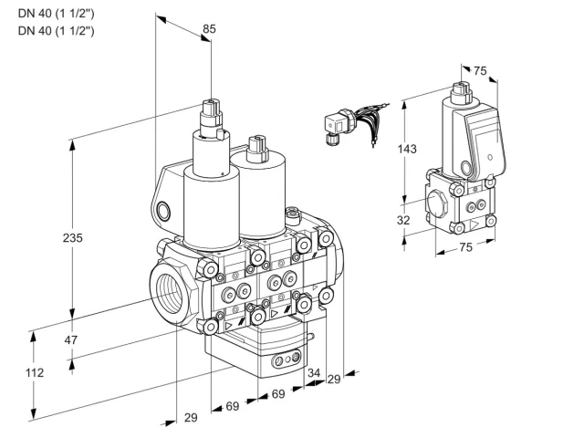 Kromschroder VCG 2E40R/40R05LGEVWL/PPBS/PPPP — двойной электромагнитный газовый клапан — 88101464