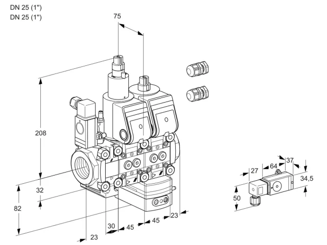 Kromschroder VCG 1E25R/25R05F3LGKWR3/PP3-/PPPP — двойной электромагнитный газовый клапан — 88104759