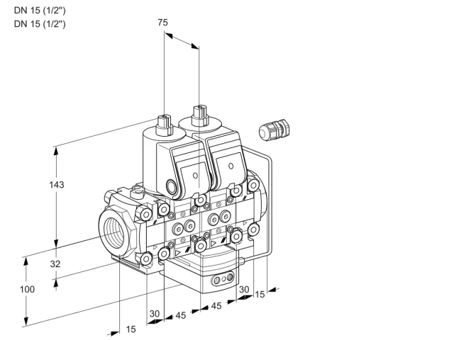Kromschroder VCH 1E15R/15R05FNHEVWR/PPPP/PPPP — двойной электромагнитный газовый клапан — 88106845