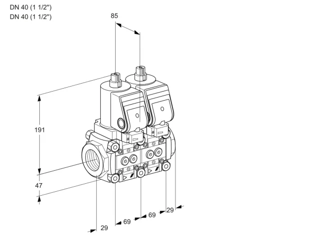 Kromschroder VCS 2T40N/40N05NNQSR/PPPP/PPPP — двойной электромагнитный газовый клапан — 88104015