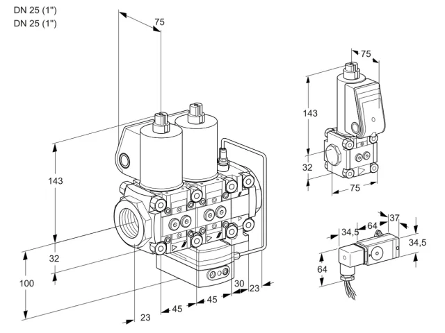 Kromschroder VCH 1T25N/25N05NHAVQL/PPBS/3--2 — двойной электромагнитный газовый клапан — 88100414