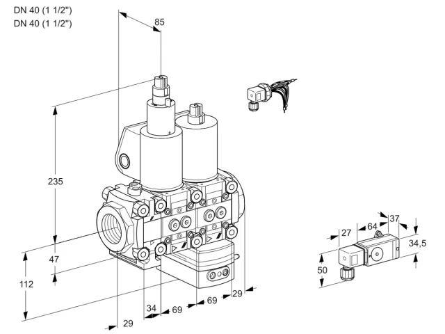 Kromschroder VCD 2E40R/40R05FLD-25WL/PPPP/3-PP — двойной электромагнитный газовый клапан — 88100715