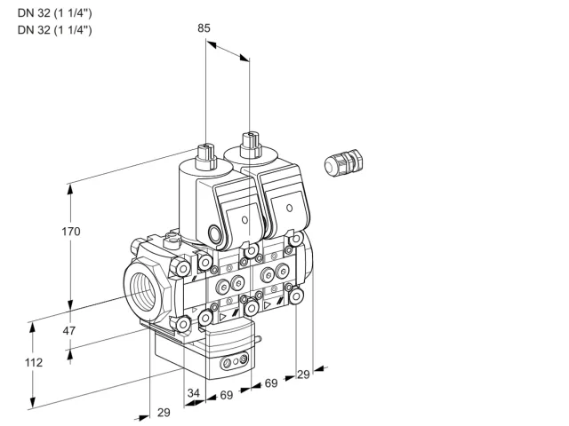 Kromschroder VCD 2E32R/32R05FD-100NWR/PPPP/PPPP — двойной электромагнитный газовый клапан — 88100702