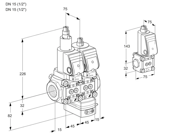 Kromschroder VCG 1E15R/15R05LGKWSR/PPPP/PPBS — двойной электромагнитный газовый клапан — 88107221
