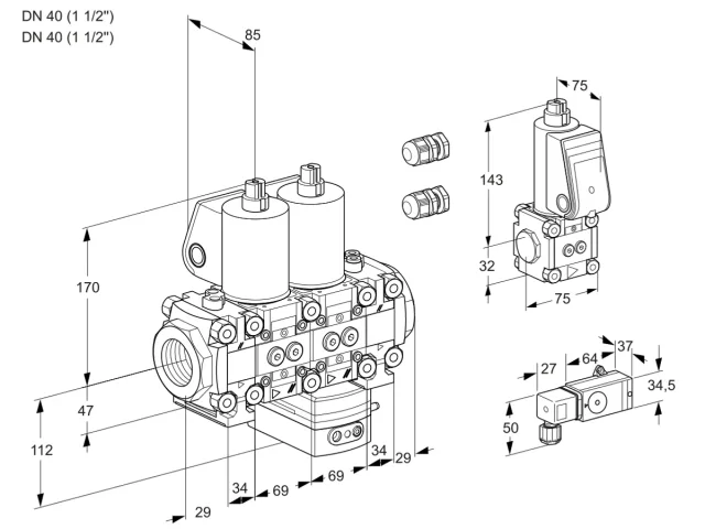 Kromschroder VCG 2E40R/40R05FNGEVWL3/PPZS/2--3 — двойной электромагнитный газовый клапан — 88100678