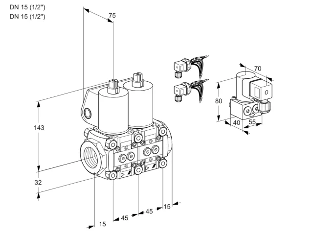 Kromschroder VCS 1E15R/15R05NNWL6/PPBY/PPPP — двойной электромагнитный газовый клапан — 88105684