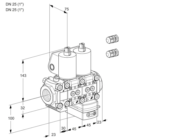 Kromschroder VCV 1E25R/25R05FNVKWL3/PPPP/PPPP — двойной электромагнитный газовый клапан — 88106593
