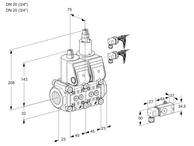 Kromschroder VCS 1E20R/20R05NLKR6/2-PP/4-PP — двойной электромагнитный газовый клапан — 88102906