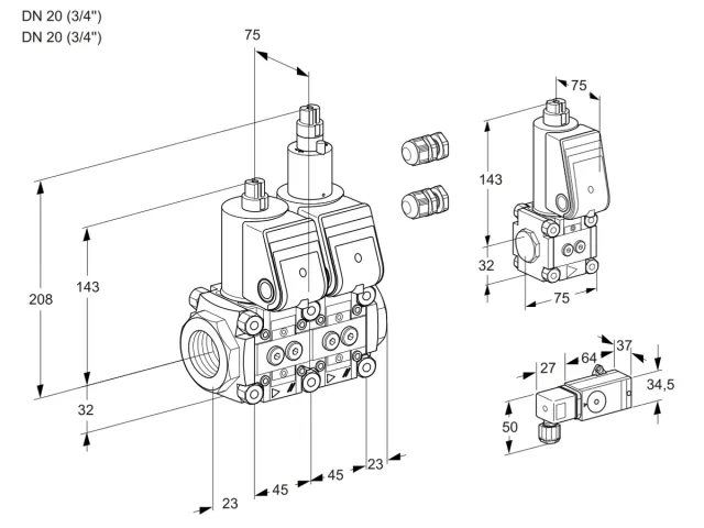 Kromschroder VCS 1E20R/20R05NLWR3/PP-3/PPBS — двойной электромагнитный газовый клапан — 88102627