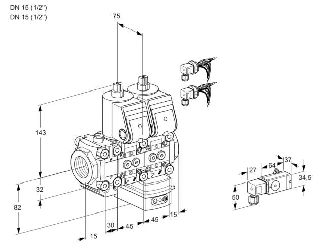 Kromschroder VCD 1E15R/15R05FND-25WR6/2-PP/PPPP — двойной электромагнитный газовый клапан — 88107161