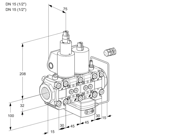 Kromschroder VCH 1E15R/15R05FLHEVWL/PPPP/MMMM — двойной электромагнитный газовый клапан — 88107088