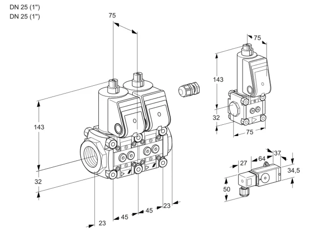 Kromschroder VCS 1E25R/25R05NNWR/2-PP/PPBS — двойной электромагнитный газовый клапан — 88106878