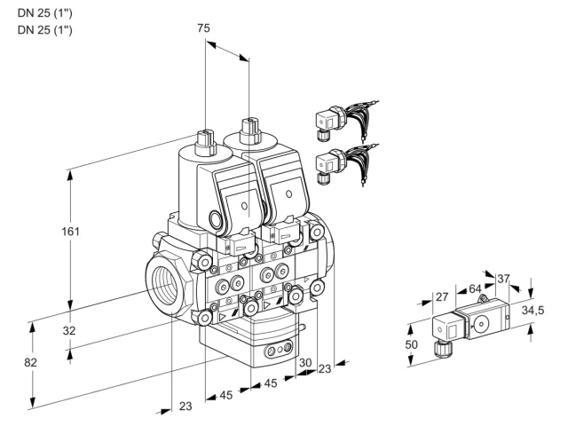 Kromschroder VCG 1E25R/25R05NGNVWSR8/2-PP/PPPP — двойной электромагнитный газовый клапан — 88106510