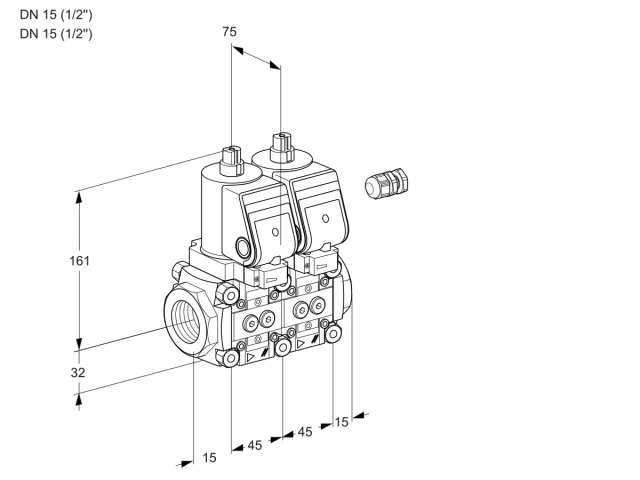 Kromschroder VCS 1E15R/15R05NNKGR/PPPP/PPPP — двойной электромагнитный газовый клапан — 88106897