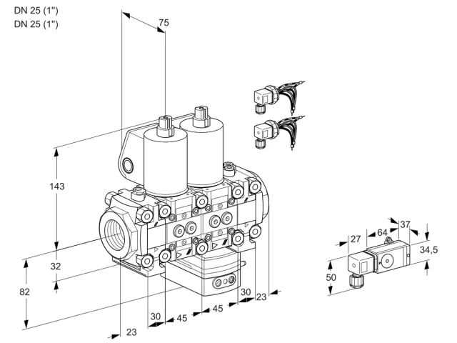 Kromschroder VCG 1E25R/25R05FNGEVWL6/PPPP/2--4 — двойной электромагнитный газовый клапан — 88107797