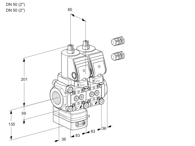 Kromschroder VCD 3E50R/50R05D-50NQSR3/PPPP/PPPP — двойной электромагнитный газовый клапан — 88104101