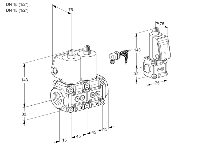 Kromschroder VCS 1E15R/15R05NNWL/PPZS/PPPP — двойной электромагнитный газовый клапан — 88100986