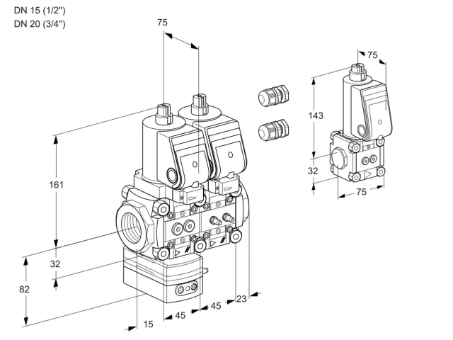 Kromschroder VCD 1E15R/20R05D-100NWSR3/PPMM/PPZS — двойной электромагнитный газовый клапан — 88106485