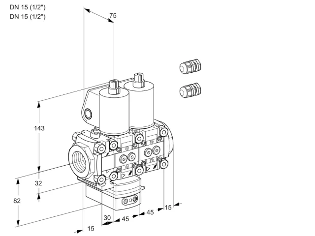 Kromschroder VCD 1E15R/15R05FD-25NWL3/PPPP/PPPP — двойной электромагнитный газовый клапан — 88106610