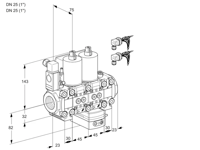 Kromschroder VCG 1E25R/25R05F2NGEVWL6/PPPP/PPPP — двойной электромагнитный газовый клапан — 88100090
