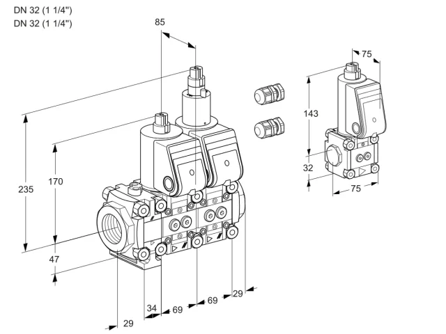 Kromschroder VCS 2E32R/32R05FNLWR3/PPPP/BSPP — двойной электромагнитный газовый клапан — 88100682