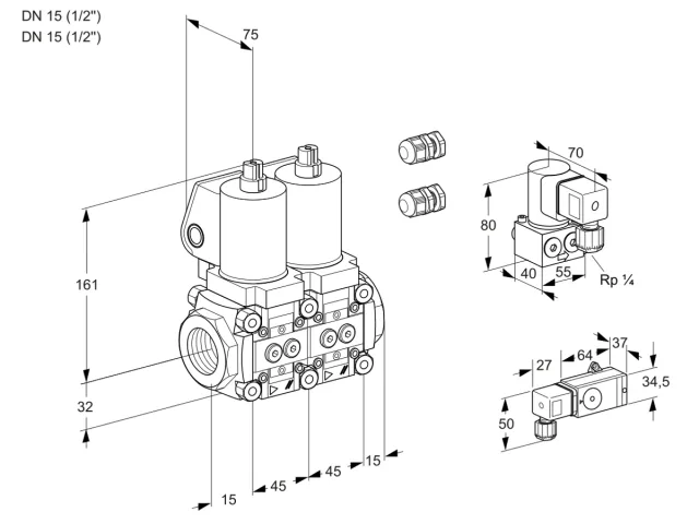 Kromschroder VCS 1E15R/15R05NNWGL3/PPZY/PPPP — двойной электромагнитный газовый клапан — 88104591