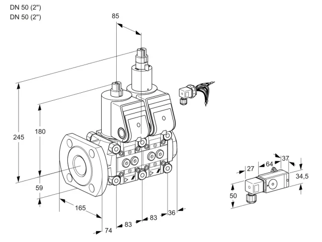 Kromschroder VCS 3E50F/50R05NLWR/3-PP/3-PP — двойной электромагнитный газовый клапан — 88104583